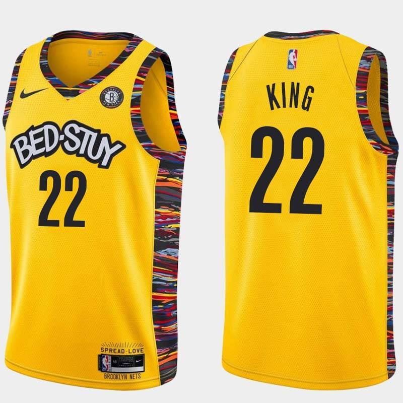 Yellow Bernard King Nets #22 Twill Basketball Jersey