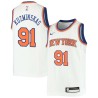 White Mindaugas Kuzminskas Twill Basketball Jersey -Knicks #91 Kuzminskas Twill Jerseys, FREE SHIPPING