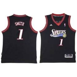 Black Throwback Ish Smith Twill Basketball Jersey -76ers #1 Smith Twill Jerseys, FREE SHIPPING