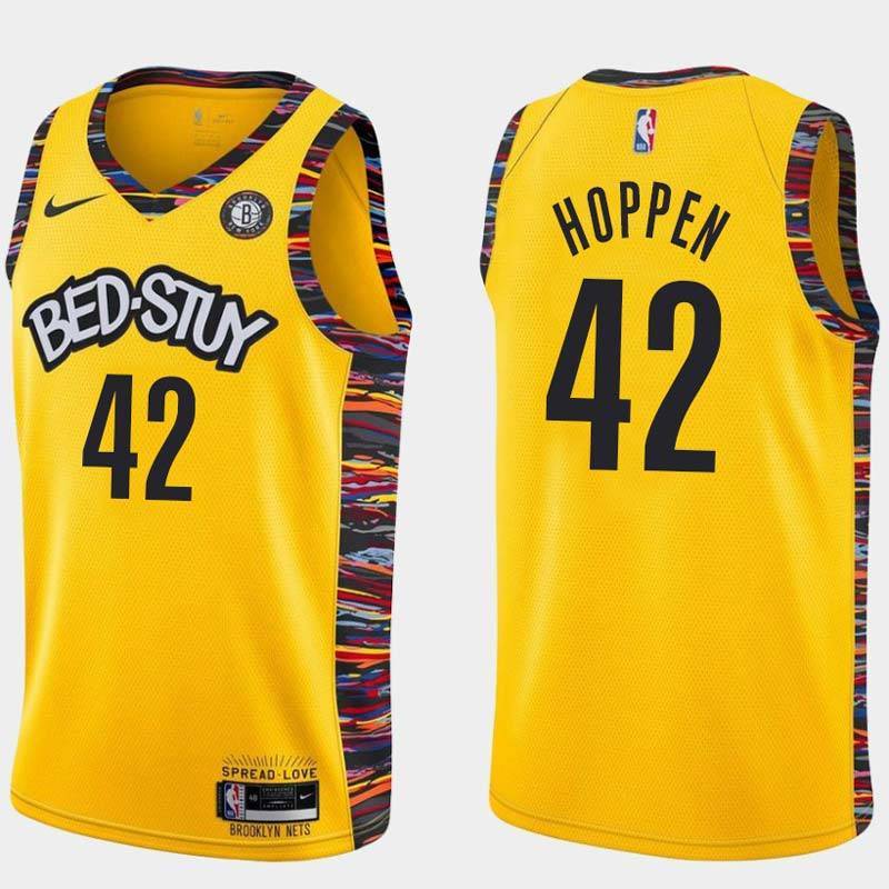 Yellow Dave Hoppen Nets #42 Twill Basketball Jersey