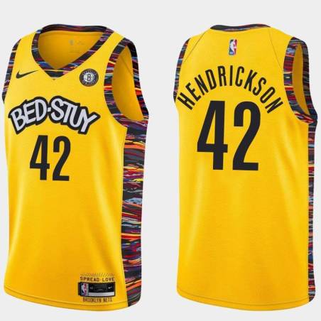Yellow Mark Hendrickson Nets #42 Twill Basketball Jersey