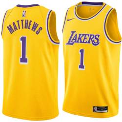 Gold Wes Matthews Twill Basketball Jersey -Lakers #1 Matthews Twill Jerseys, FREE SHIPPING