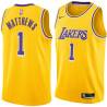 Gold Wes Matthews Twill Basketball Jersey -Lakers #1 Matthews Twill Jerseys, FREE SHIPPING