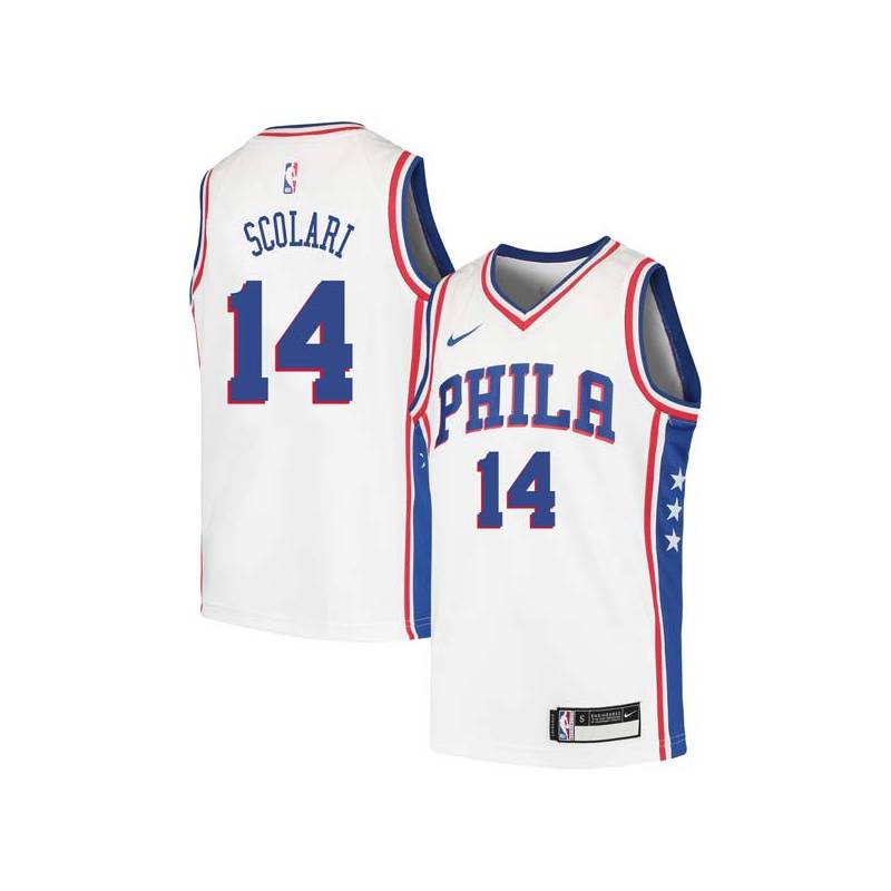 White Fred Scolari Twill Basketball Jersey -76ers #14 Scolari Twill Jerseys, FREE SHIPPING