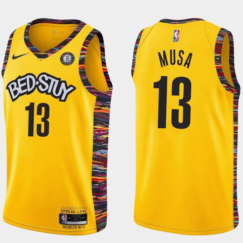 Yellow Dzanan Musa Nets #13 Twill Basketball Jersey