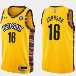 Yellow James Johnson Nets #16 Twill Basketball Jersey