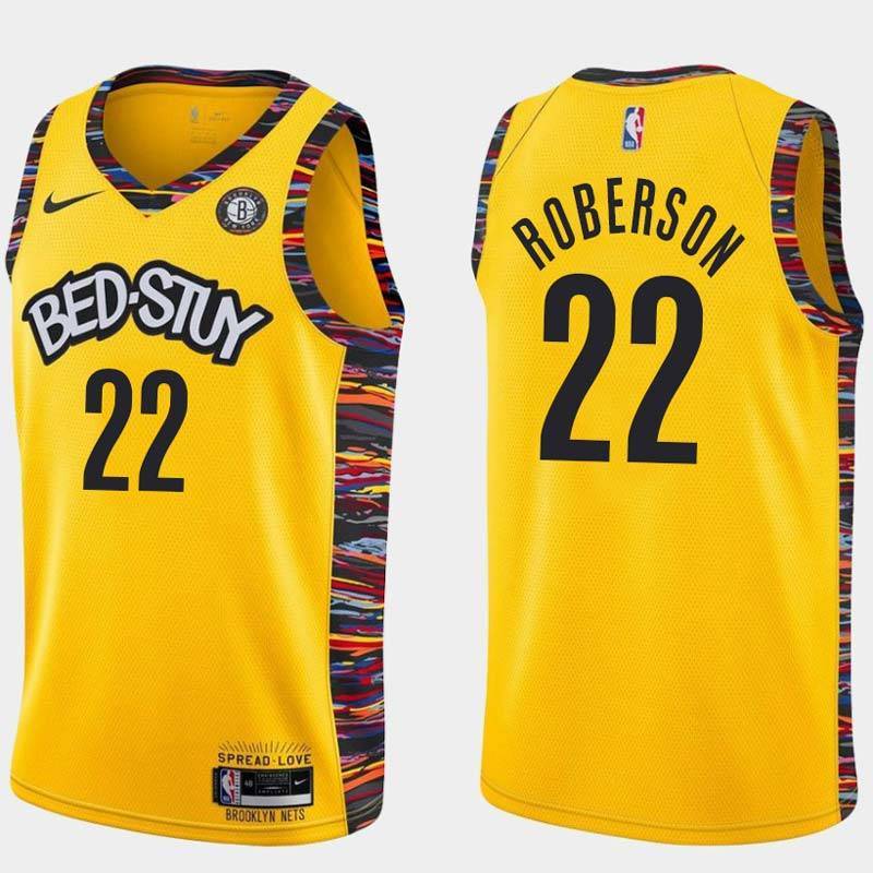 Yellow Andre Roberson Nets #22 Twill Basketball Jersey