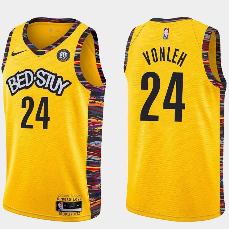 Yellow Noah Vonleh Nets #24 Twill Basketball Jersey