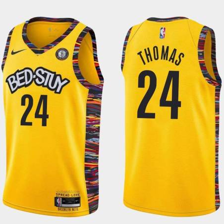 Yellow Cam Thomas Nets #24 Twill Basketball Jersey