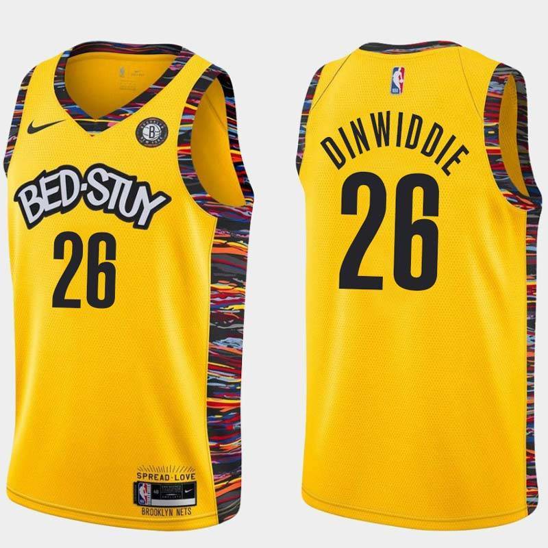 Yellow Spencer Dinwiddie Nets #26 Twill Basketball Jersey