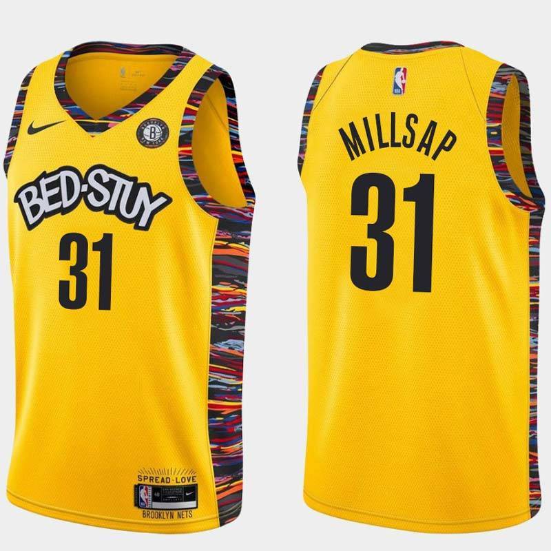 Yellow Paul Millsap Nets #31 Twill Basketball Jersey