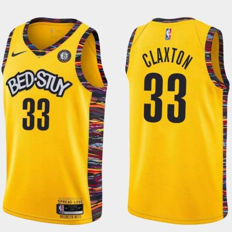 Yellow Nic Claxton Nets #33 Twill Basketball Jersey