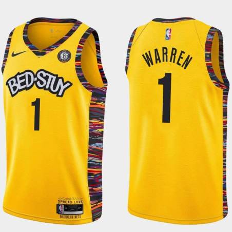 Yellow T.J. Warren Nets #1 Twill Basketball Jersey