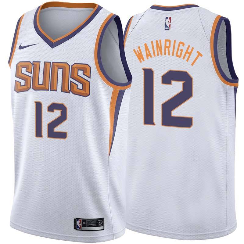White2 Suns #12 Ish Wainright Twill Basketball Jersey
