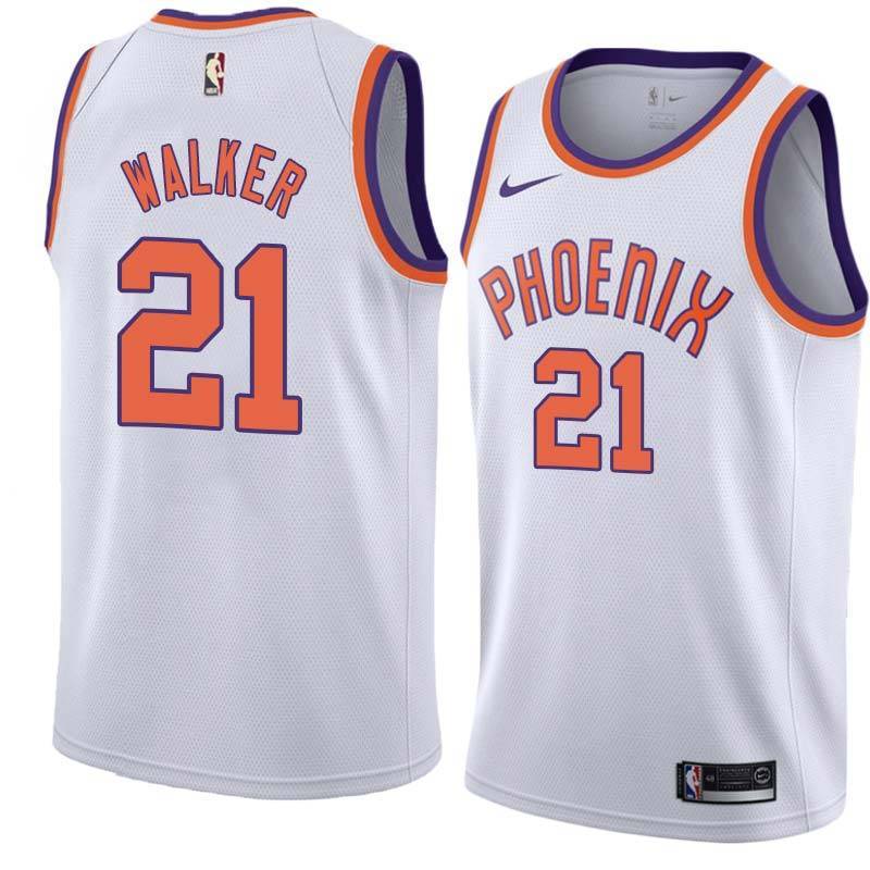 White Suns #21 M.J. Walker Twill Basketball Jersey