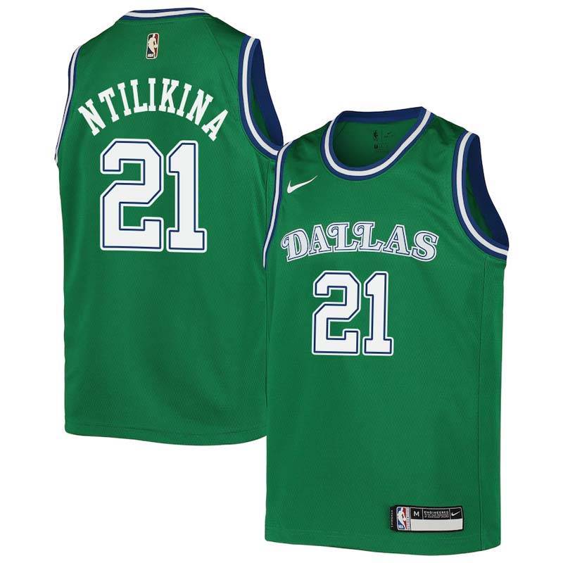 Green_Throwback Mavericks #21 Frank Ntilikina Twill Basketball Jersey
