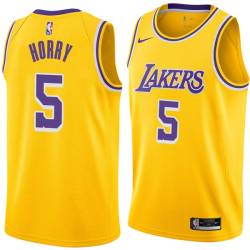 Gold Robert Horry Twill Basketball Jersey -Lakers #5 Horry Twill Jerseys, FREE SHIPPING