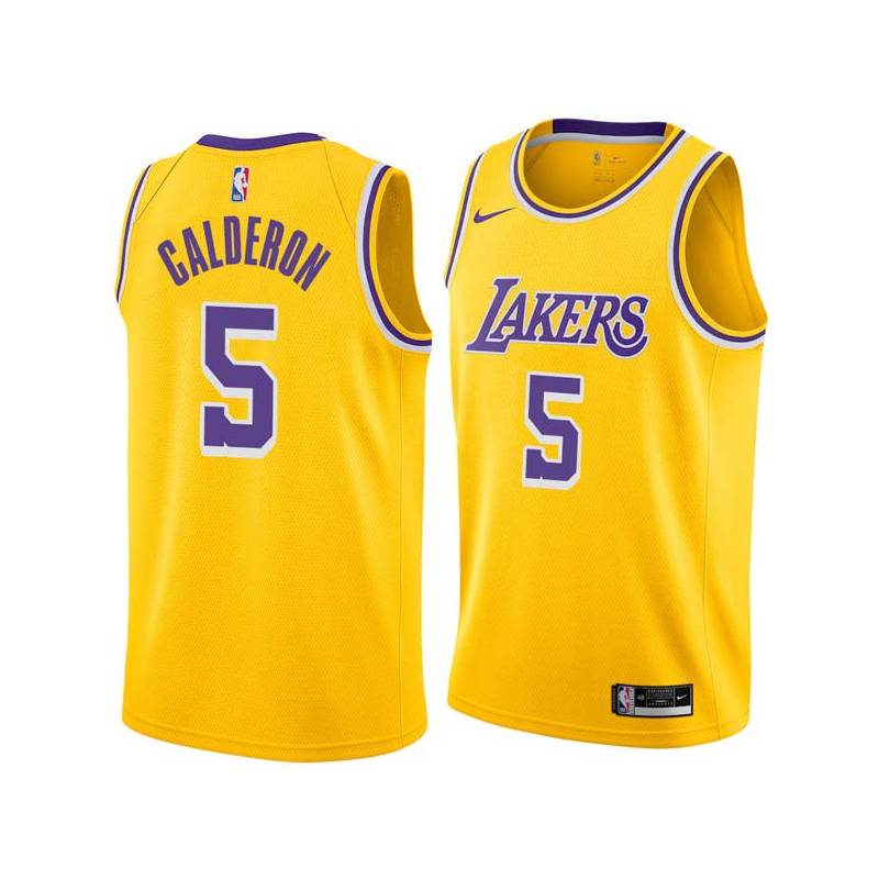 Gold Jose Calderon Twill Basketball Jersey -Lakers #5 Calderon Twill Jerseys, FREE SHIPPING