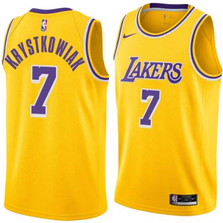 Gold Larry Krystkowiak Twill Basketball Jersey -Lakers #7 Krystkowiak Twill Jerseys, FREE SHIPPING