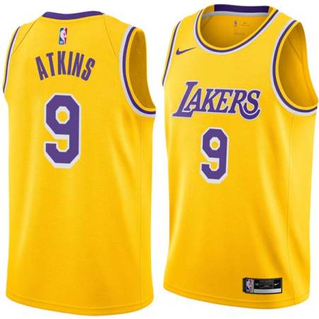 Gold Chucky Atkins Twill Basketball Jersey -Lakers #9 Atkins Twill Jerseys, FREE SHIPPING
