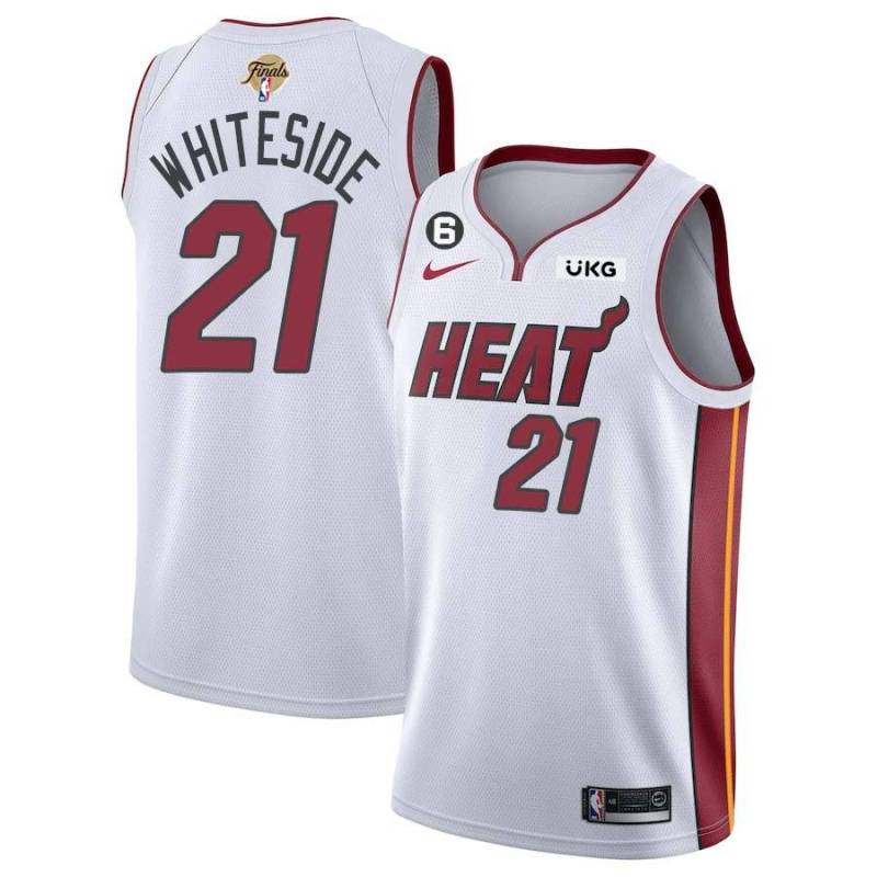 White Heat #21 Hassan Whiteside 2023 Finals Jersey with 6 Patch and UKG Sponsor Patch