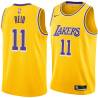 Gold J.R. Reid Twill Basketball Jersey -Lakers #11 Reid Twill Jerseys, FREE SHIPPING