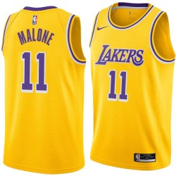 Gold Karl Malone Twill Basketball Jersey -Lakers #11 Malone Twill Jerseys, FREE SHIPPING