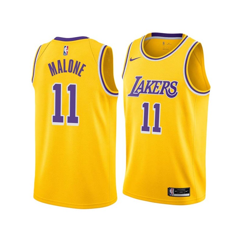 Gold Karl Malone Twill Basketball Jersey -Lakers #11 Malone Twill Jerseys, FREE SHIPPING