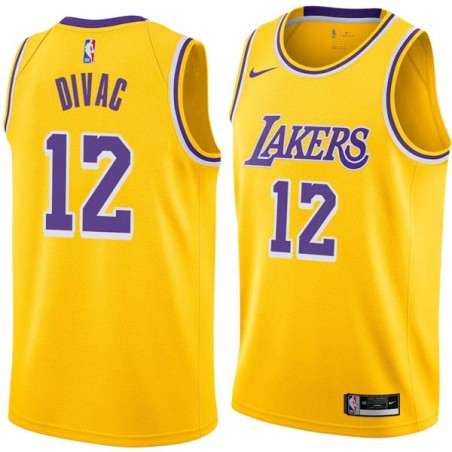 Gold Vlade Divac Twill Basketball Jersey -Lakers #12 Divac Twill Jerseys, FREE SHIPPING