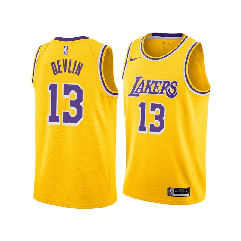 Gold Corky Devlin Twill Basketball Jersey -Lakers #13 Devlin Twill Jerseys, FREE SHIPPING