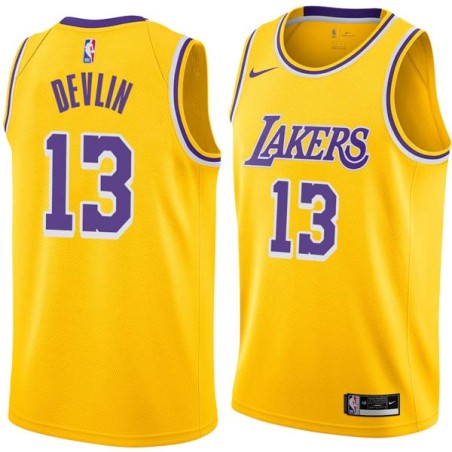 Gold Corky Devlin Twill Basketball Jersey -Lakers #13 Devlin Twill Jerseys, FREE SHIPPING