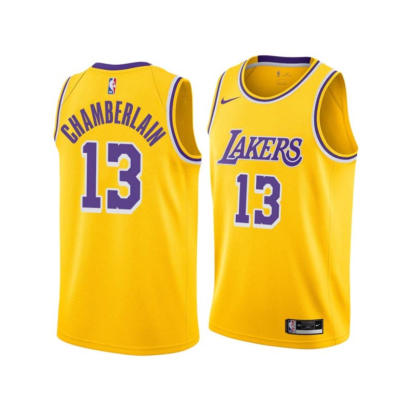 Gold Wilt Chamberlain Twill Basketball Jersey -Lakers #13 Chamberlain Twill Jerseys, FREE SHIPPING