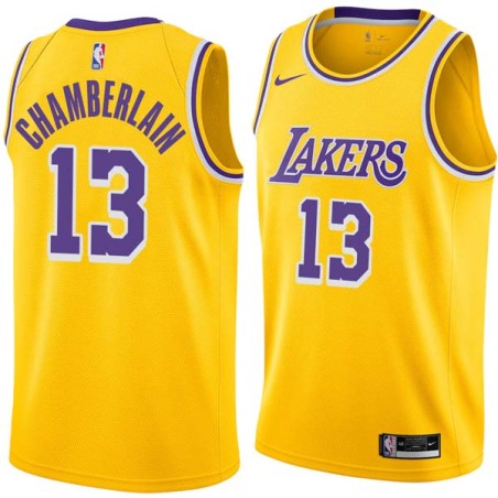 Gold Wilt Chamberlain Twill Basketball Jersey -Lakers #13 Chamberlain Twill Jerseys, FREE SHIPPING