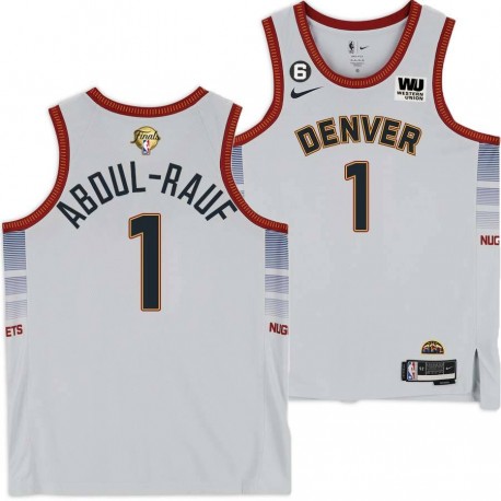 2022-2023 City Edition Nuggets #1 Mahmoud Abdul-Rauf 2023 Finals Jersey with Western Union (WU) Sponsor and 6 Patch