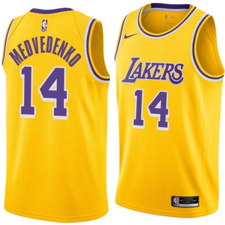 Gold Stanislav Medvedenko Twill Basketball Jersey -Lakers #14 Medvedenko Twill Jerseys, FREE SHIPPING