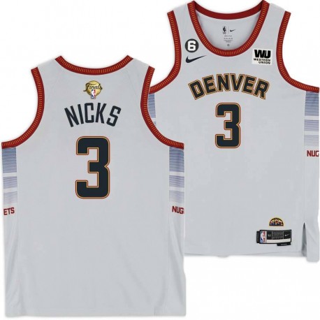 2022-2023 City Edition Nuggets #3 Carl Nicks 2023 Finals Jersey with Western Union (WU) Sponsor and 6 Patch