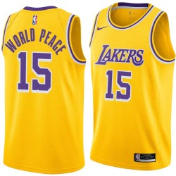 Gold Metta World Peace Twill Basketball Jersey -Lakers #15 World Peace Twill Jerseys, FREE SHIPPING