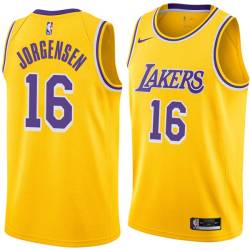 Gold Johnny Jorgensen Twill Basketball Jersey -Lakers #16 Jorgensen Twill Jerseys, FREE SHIPPING