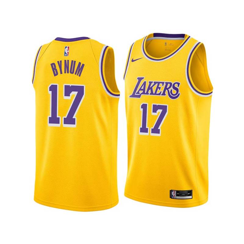Gold Andrew Bynum Twill Basketball Jersey -Lakers #17 Bynum Twill Jerseys, FREE SHIPPING