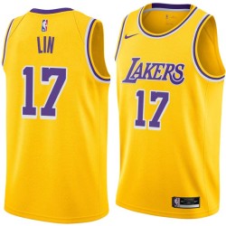 Gold Jeremy Lin Twill Basketball Jersey -Lakers #17 Lin Twill Jerseys, FREE SHIPPING