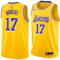 Gold Roy Hibbert Twill Basketball Jersey -Lakers #17 Hibbert Twill Jerseys, FREE SHIPPING