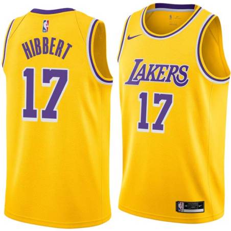 Gold Roy Hibbert Twill Basketball Jersey -Lakers #17 Hibbert Twill Jerseys, FREE SHIPPING