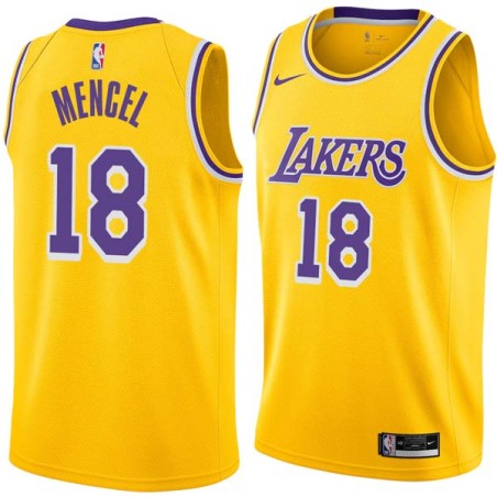 Gold Chuck Mencel Twill Basketball Jersey -Lakers #18 Mencel Twill Jerseys, FREE SHIPPING