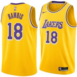 Gold Kurt Rambis Twill Basketball Jersey -Lakers #18 Rambis Twill Jerseys, FREE SHIPPING