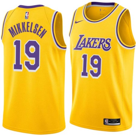 Gold Vern Mikkelsen Twill Basketball Jersey -Lakers #19 Mikkelsen Twill Jerseys, FREE SHIPPING