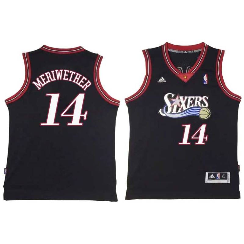 Black Throwback Porter Meriwether Twill Basketball Jersey -76ers #14 Meriwether Twill Jerseys, FREE SHIPPING