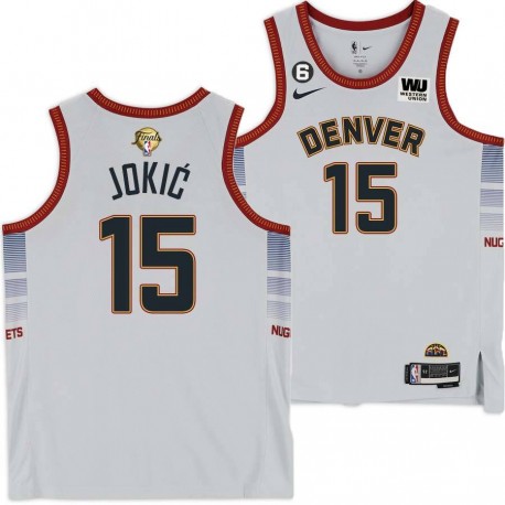 2022-2023 City Edition Nuggets #15 Nikola Jokić 2023 Finals Jersey with Western Union (WU) Sponsor and 6 Patch