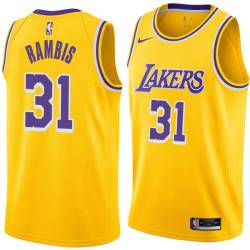 Gold Kurt Rambis Twill Basketball Jersey -Lakers #31 Rambis Twill Jerseys, FREE SHIPPING