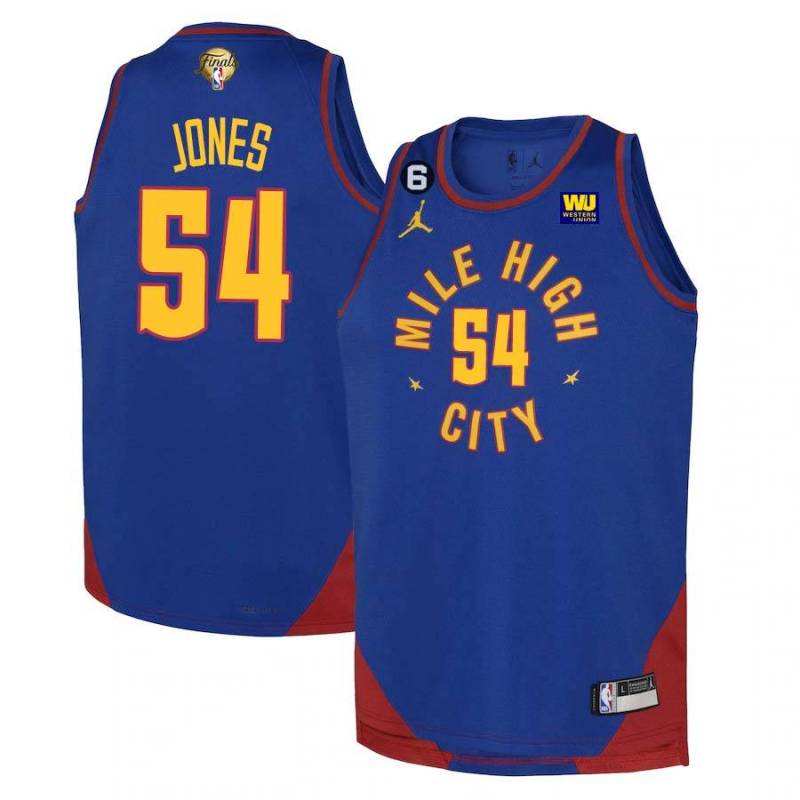 Jordan_Blue Nuggets #54 Popeye Jones 2023 Finals Jersey with Western Union (WU) Sponsor and 6 Patch