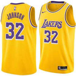 Gold Magic Johnson Twill Basketball Jersey -Lakers #32 Johnson Twill Jerseys, FREE SHIPPING